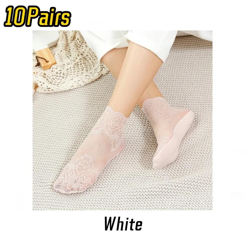 20 Paare Lolita Spitze Unsichtbare Damen Socken Sommer Dünne Sektion Hohl Mesh Spitze Blume Baumwollsohle Bequeme Atmungsaktive Socke