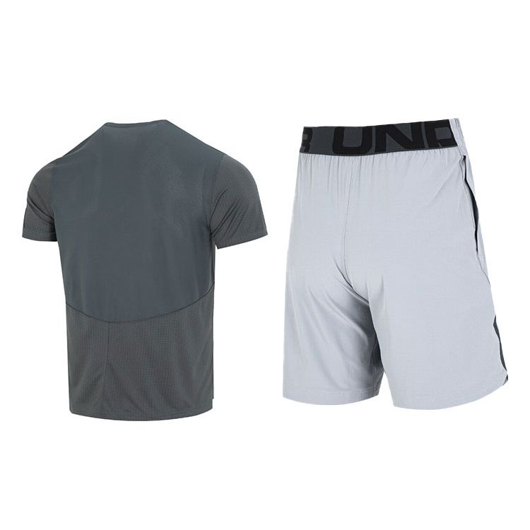 Under Armour Spliced Logo Round Neck Short Sleeve T-Shirt Fitness Training Comfortable Breathable Shorts Casual Sports Suit 1369743-012+1362289-011