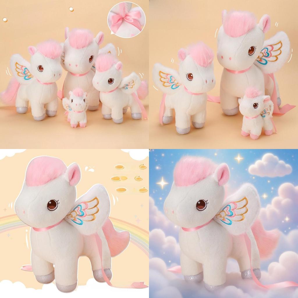 Cute Flying Horse Plush Doll With Embroidery Details For Children