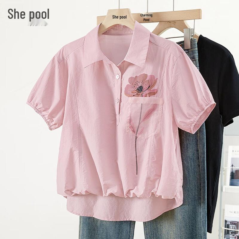 Women s Floral Print Short Sleeve Polo Shirt S