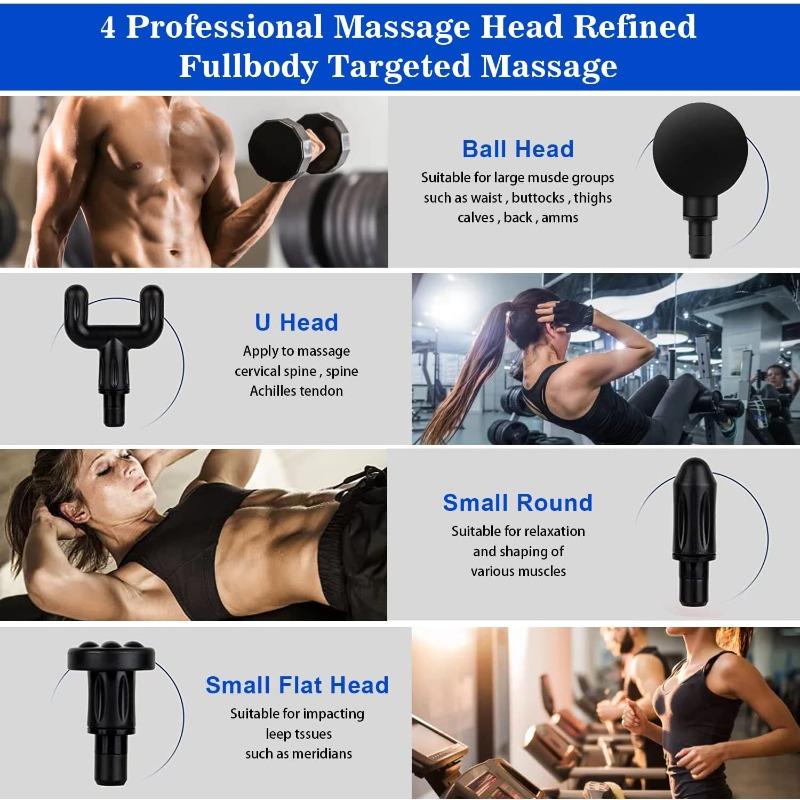 1pc Mini Portable Massage Gun with 4 Massage Heads,6 Adjustable Speeds,for Pain Relief,Back, Neck, Body ,Handheld Muscle Massage Gun