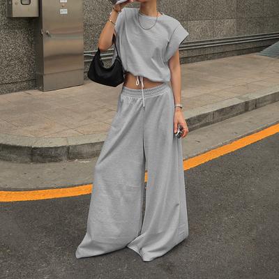 Unisex Shoulder Sleeveless Top, Floor Length Wide Leg Pants Two-piece Set, Women's Spring And Summer Casual Suit