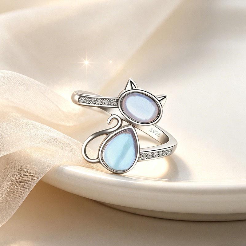 Xiaomi BF CLUB 925 Sterling Rings for Women Simple Geometric Handmade Irregular Retro Cat Moonstone Ring Allergy For Birthday Gift