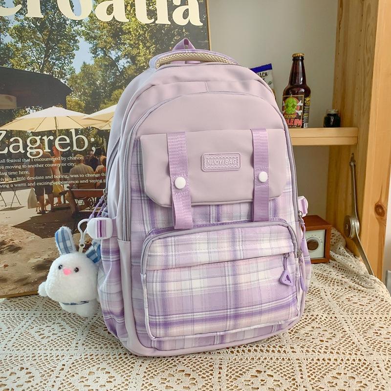 Schoolbag New College Style Women's Plaid Contrast Color Large Capacity Backpack Junior High School Students Elementary School Students Two-piece