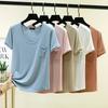 Women's U Neck T-Shirt 2026 Summer Modal Basic Short Sleeve Tshirts Loose Fit Relaxed Casual Tee Tops Solid Pocket Tees