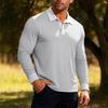 Fashion, Men's Waffle Lapel Button-Down Long Sleeve Polo Shirt Vacation Casual T-Shirt