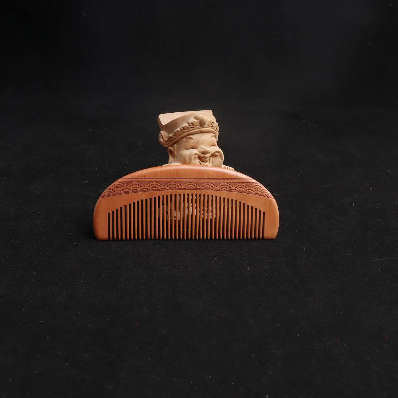 Solid Wood Moon Comb: Peach Wood Carved Straight Hair Comb, Portable and Scalp Massaging with Custom Logo/Gift Text.