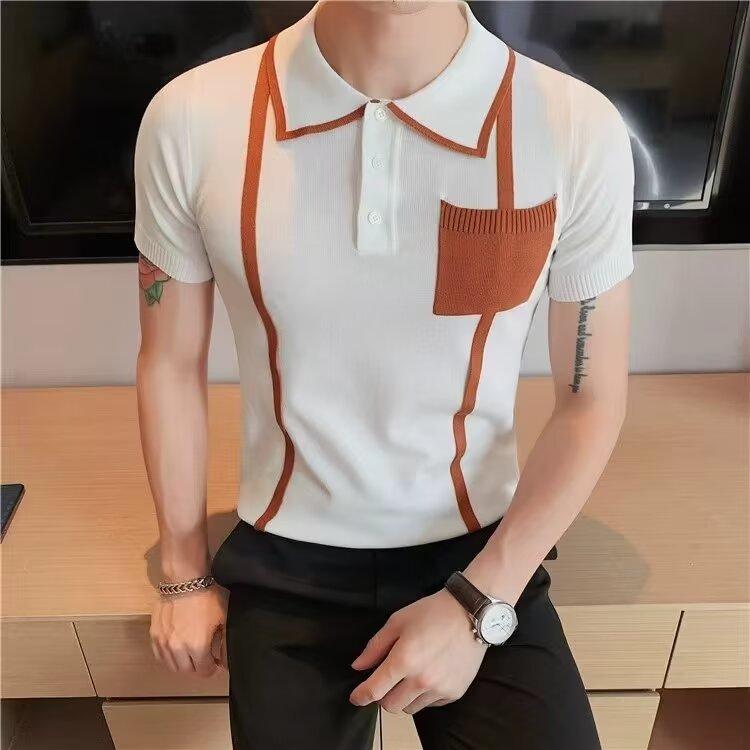 

Lapel Short Sleeve Polo Shirt Men s Fashion Brand Summer T-shirt Korean Slim Fashion 2025 New All-Matching T-shirt Top M білий