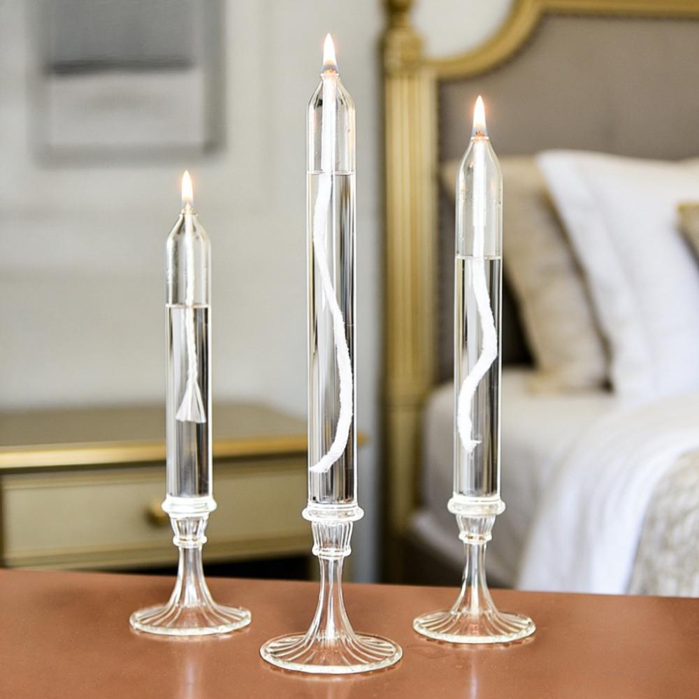 3pcs Transparent Glass Candlestick Lamp Refillable Pillar Candle Oil Lamp Smokeless Creative Romantic Wedding Decoration