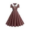 Damen Vintage V-Ausschnitt Knopfleiste Pünktchen Kleid mit ausgestelltem Saum Kurze Ärmel Retro Fit and Flare Kleid für den täglichen Gebrauch