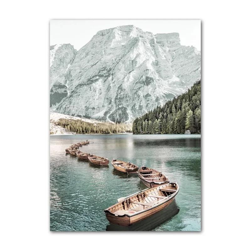 

Nordic Abstract Art Canvas Painting, Summer Poster, Green Lake, Boat, Dandelion Flower, Home Bedroom Decoration, Picture, No Fra 21X30cm No Frame