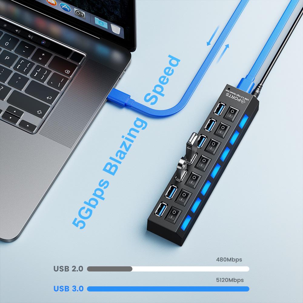 High-Speed 4-Port USB 3.0 Hub with Independent Switches