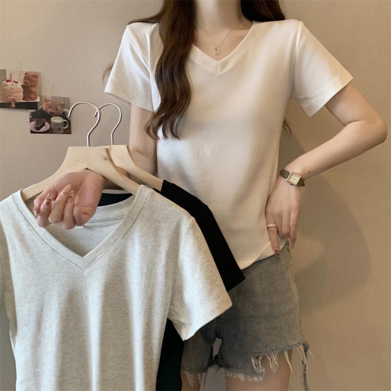 2026 Summer Women's Korean Style V-Neck Slimming Short Sleeve Casual Top