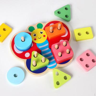 Wooden Shape Matching Puzzle, Geometric Stacker Block,Wooden Busy Board,Parent Child