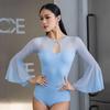 Women's Bell Sleeve Bodysuit: Long-Sleeved, Built-in Bra, Sexy Hollow-Out, Breathable, Slimming, Modern Dancewear.