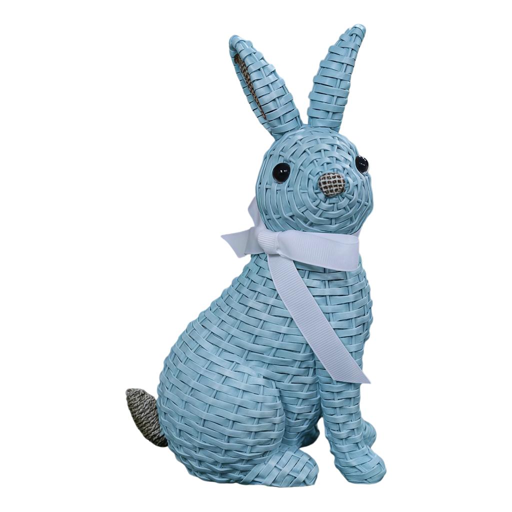 Resin Rattan Easter Bunny Vine Weaving Effect Wicker Bunny Decor Figurine Statue Decorative Ornament for Spring Table Decor