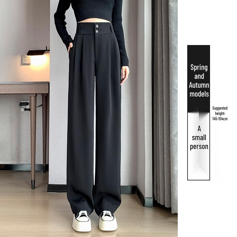 Pantaloni negri cu talie înaltă și picior larg pentru femei 2025: Subțiere, Drapat, Casual, Stil de primăvară/toamnă