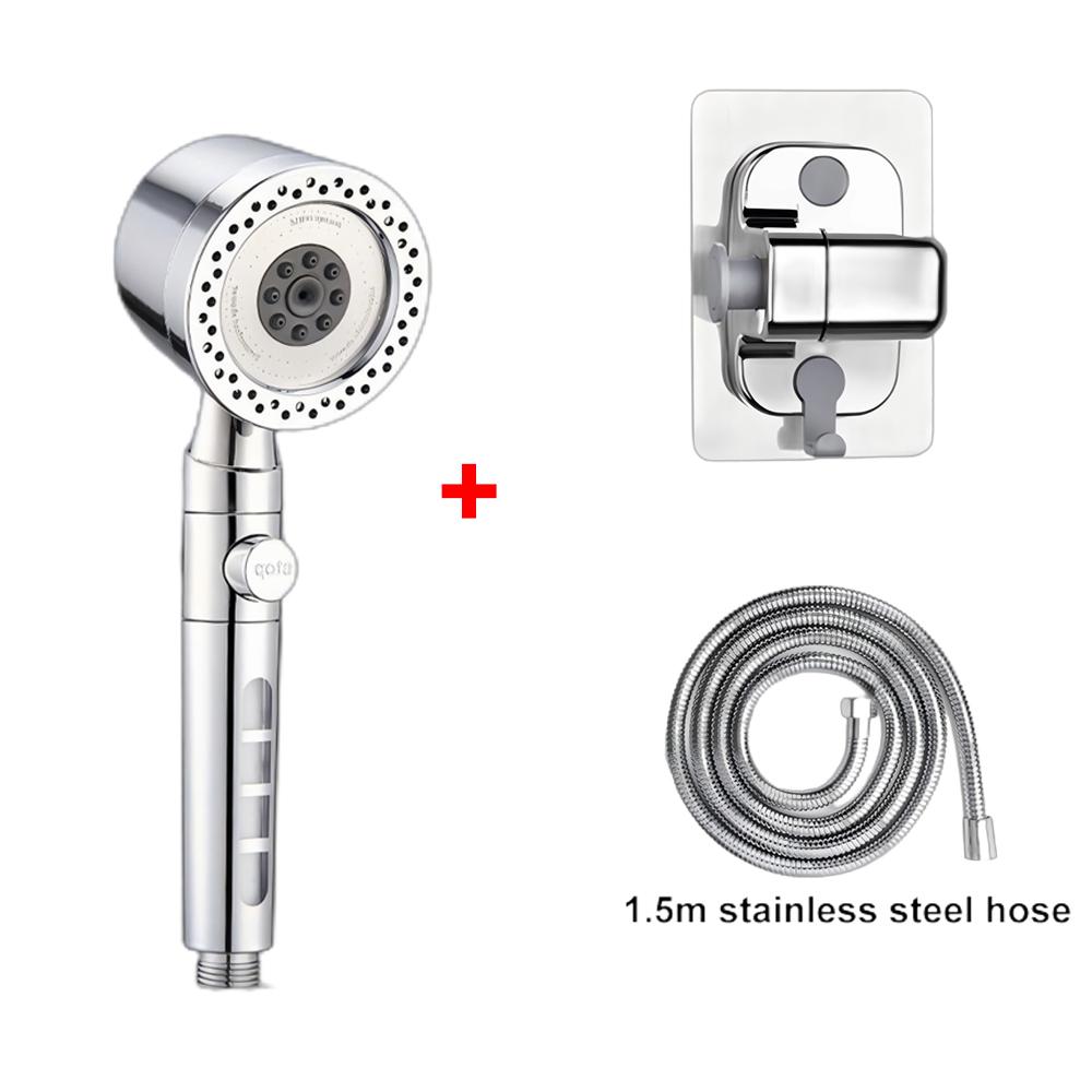 6 Modes High Pressure Shower Head ABS Water Saving Filter Showerhead Fall Resistance Bath Shower Nozzle Set with Stop Button
