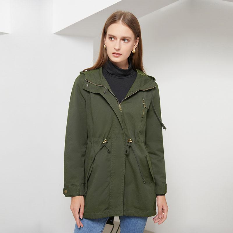 Baumwolle Mit Kapuze Windjacke frauen Frühling Herbst Lose Einfarbig Langarm Kordelzug Chic Jacke S-3XL