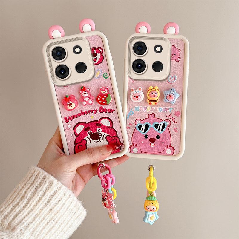 KEYSION Cute Ear 3D Cartoon Case for TECNO Spark Go 2023 Pop 7 Pro with Bracelet Silicone Shockproof Phone Cover for Infinix Smart 7