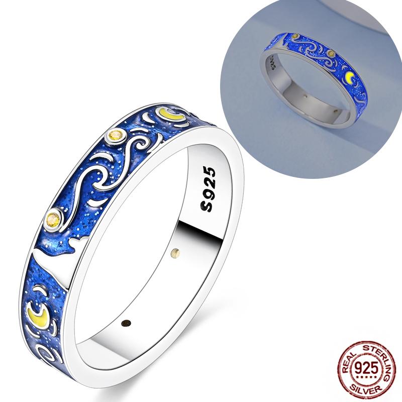 Luminous Firefly 925 Silver Ring Sparkling Rainbow Color Heart Wishbone Flower Original Rings For Women Wedding Jewelry