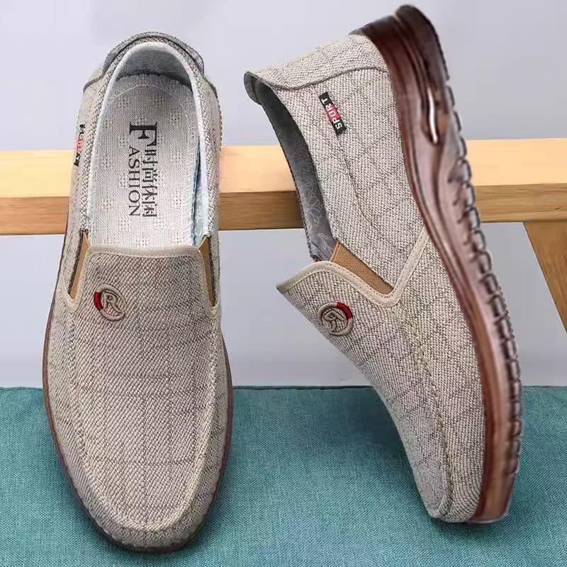 New breathable cloth men's casual shoes, one-pedal flat shoes, light walking, driving work shoes