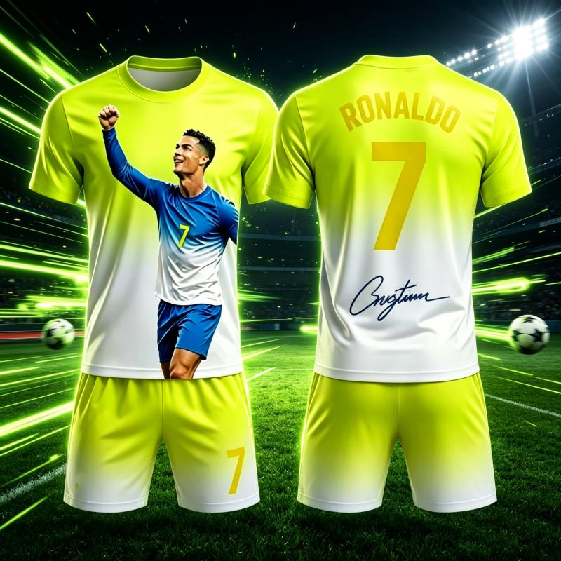 2026 Summer New Ronaldo # 7 Football Jersey Sports Fan Training Shorts Sleeve T-shirt and Shorts Set Sportswear Family Kids Tees