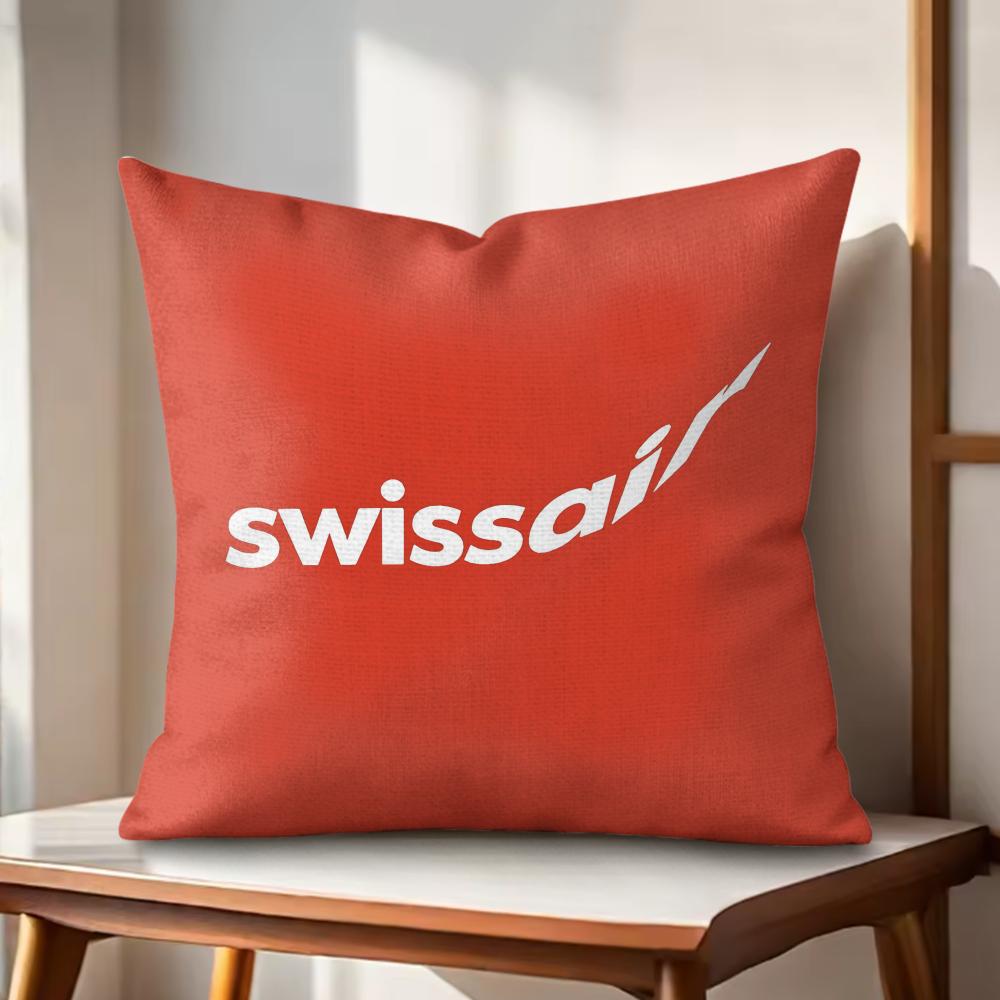 sSwiss Air Transport Company Cushion Cover Natural Linen Organic Fabric DoubleSided Printing Couch Pillow Covers Home Decor