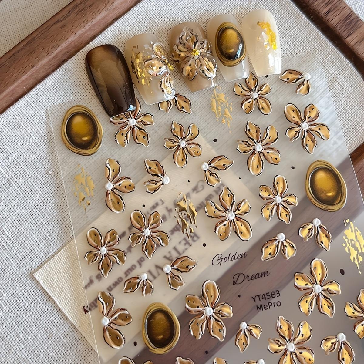 

Винтажные карамельно-янтарные наклейки для ногтей в виде лепестков для 3D-нейл-арта, подходят для дома или нейл-салонов, материалы для DIY-нейл-арта для всех женщин и девушек.