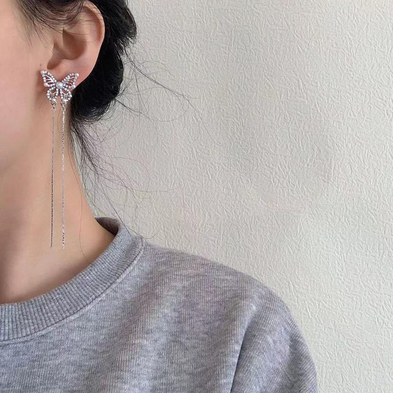 Fashion Butterfly Tassel Long Earrings For Women Girls Elegant Crystal Jewelry Ear Rings Lady Earrings Gift