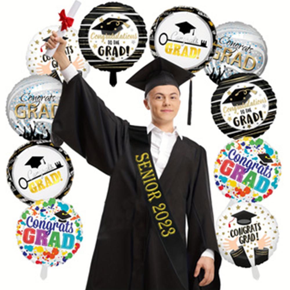 10-Pack of Happy Graduation Balloons, 18inch Happy Graduation Round Balloons, Round Foil Balloons, 5 Styles with 2 of Each, Suitable for Graduation