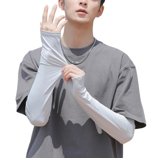Sun Protection Ice Sleeves for Men Women, Breathable Ice Silk Cooling Arm Sleeves with Thumb Hole, Lightweight UV Sun Protection Sleeve for Summer