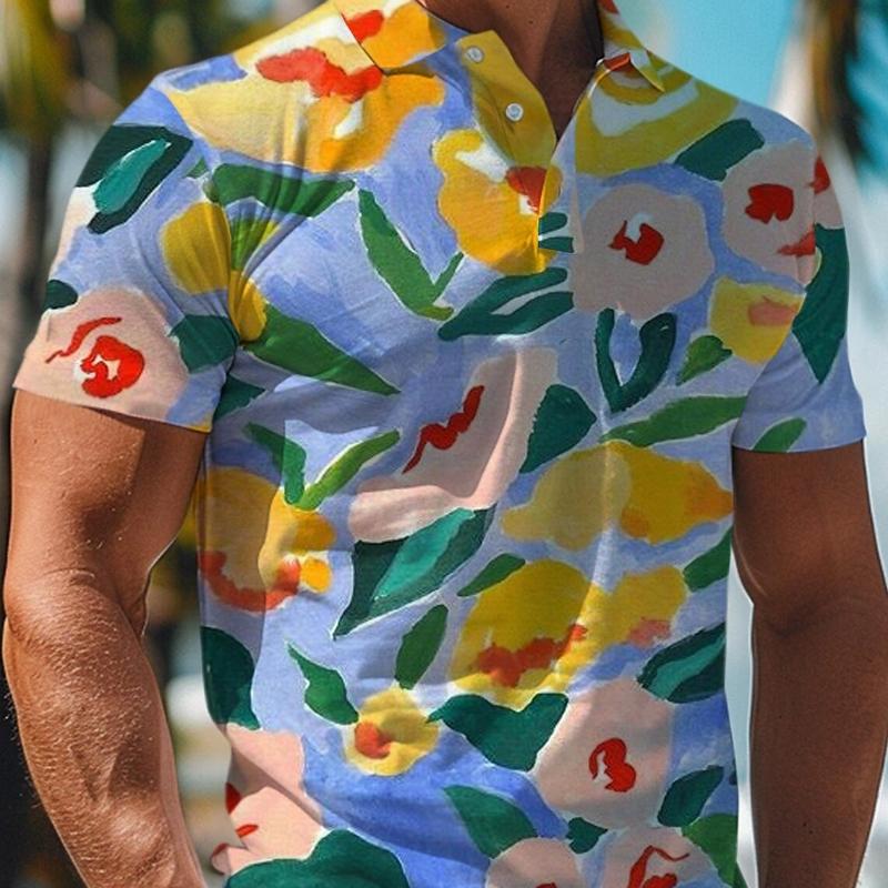 Sommer Tropisch Floral Botanisch Herren Casual 3D-Druck Golfpolo Polyester Kurzarm T-Shirt Umlegekragen Mikroelastisch Revers Polo