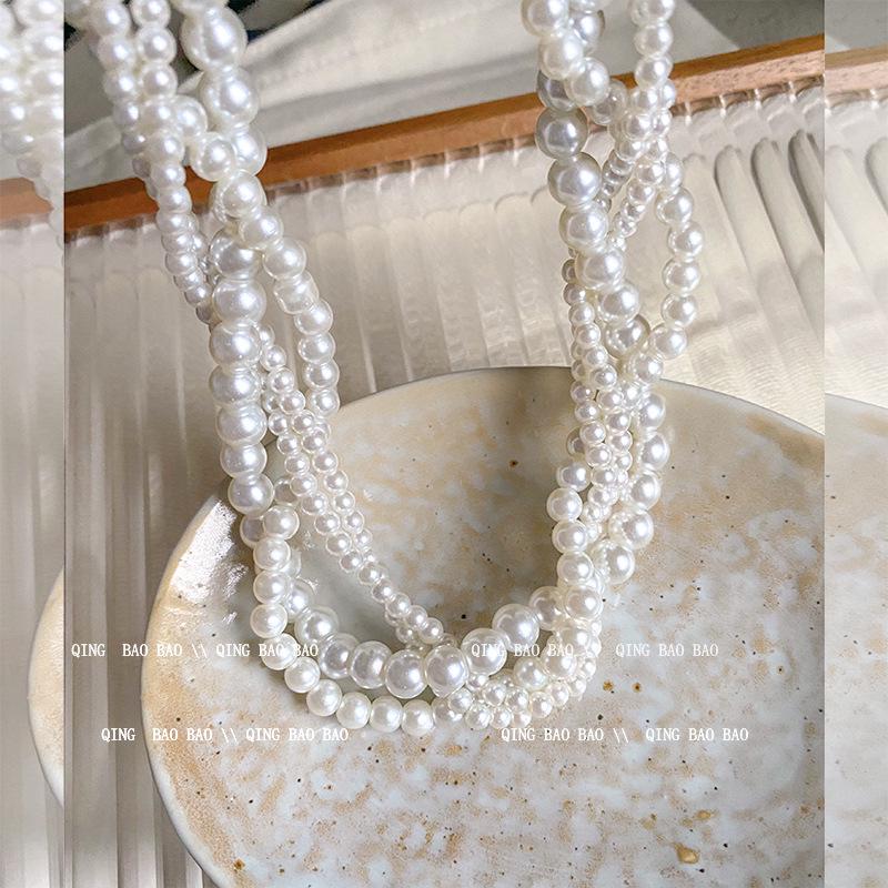 Twisted Layered Pearl Choker Necklace for Women - Elegant Korean Style Sweater Chain.