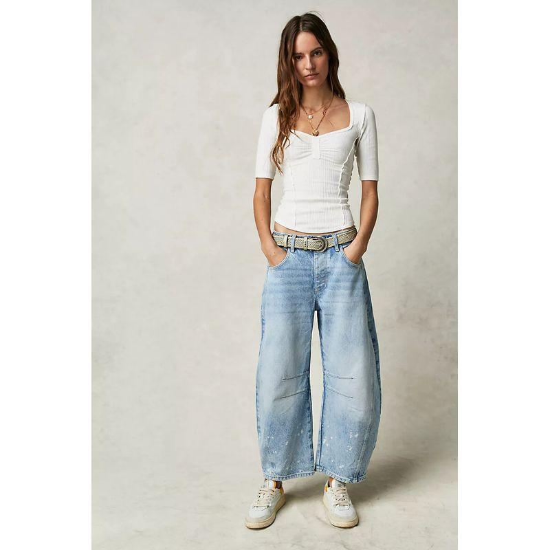 Women's Jeans Fashion Fashion Casual Women's Loose Loose Pants Medium and Low Waist Washed Denim Pants Tide