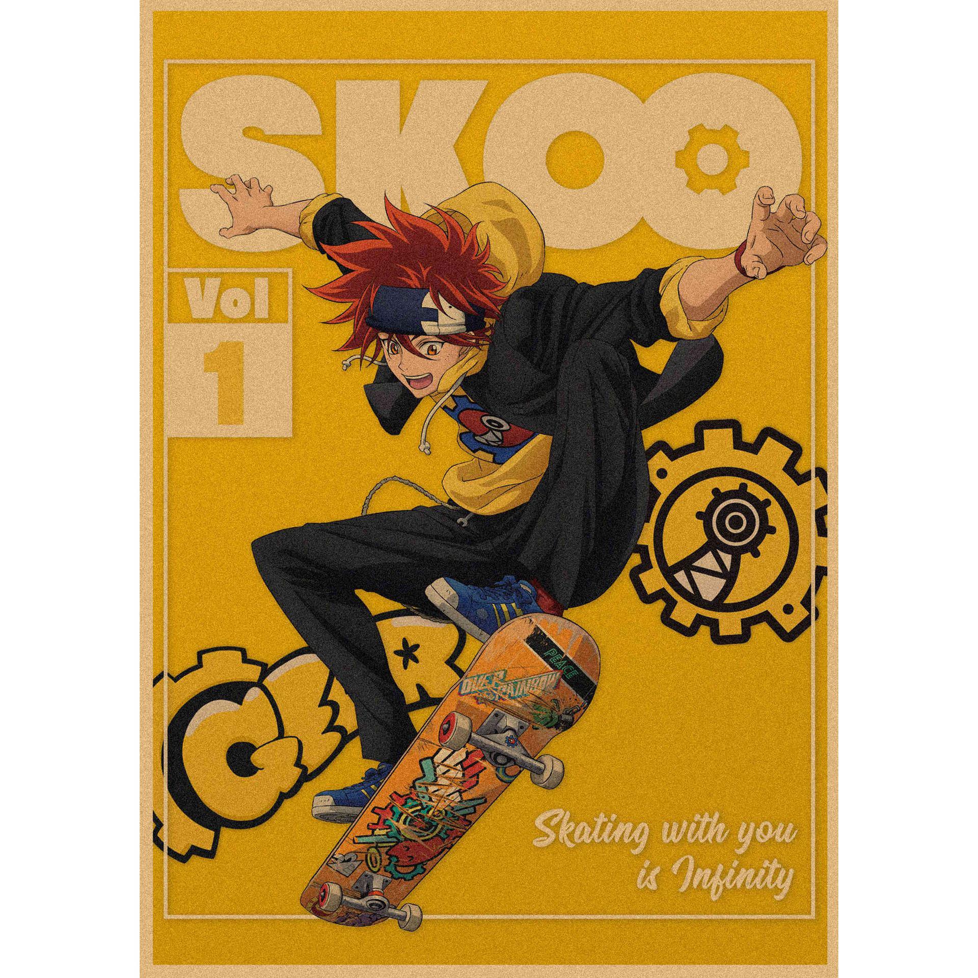 Retro Japanese Sports Anime Skateboard Poster - Infinite Mural Decoration 29.7X42cm (A3 size)