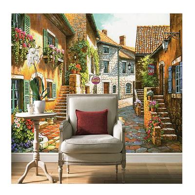 Papier peint Ville pastorale Vintage Murale Maison Route Mur de fleurs Papier peint Pour le salon Mur de fond Mural