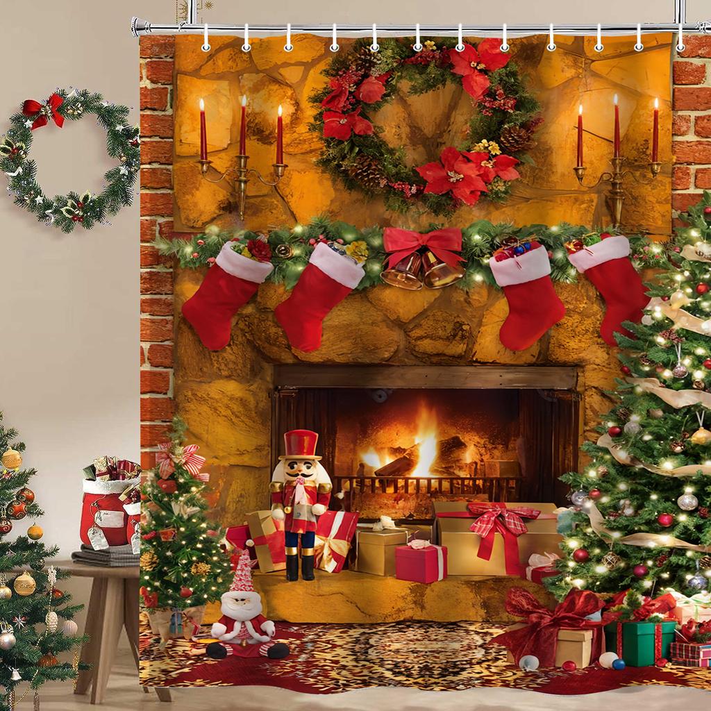 Merry Christmas TreeBathroom Shower Curtain Waterproof fabric bathroom Curtain With 12 Hooks Sunflower Home Deco Free Ship