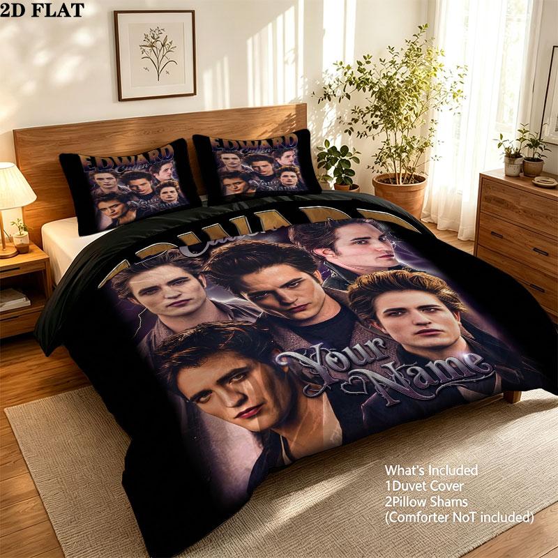 Edward Cullen Fan Art Custom Name Pattern Bedding Quilt Set Quilt Cover Pillowcase Home Gift(1 * duvet cover + 2 * pillowcase, without core)