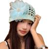 Women's Spring and Summer Korean Style Thin Hollow Breathable Sunshade Handmade Knitted Hat Sweet Wool Linen Fishnet Hat