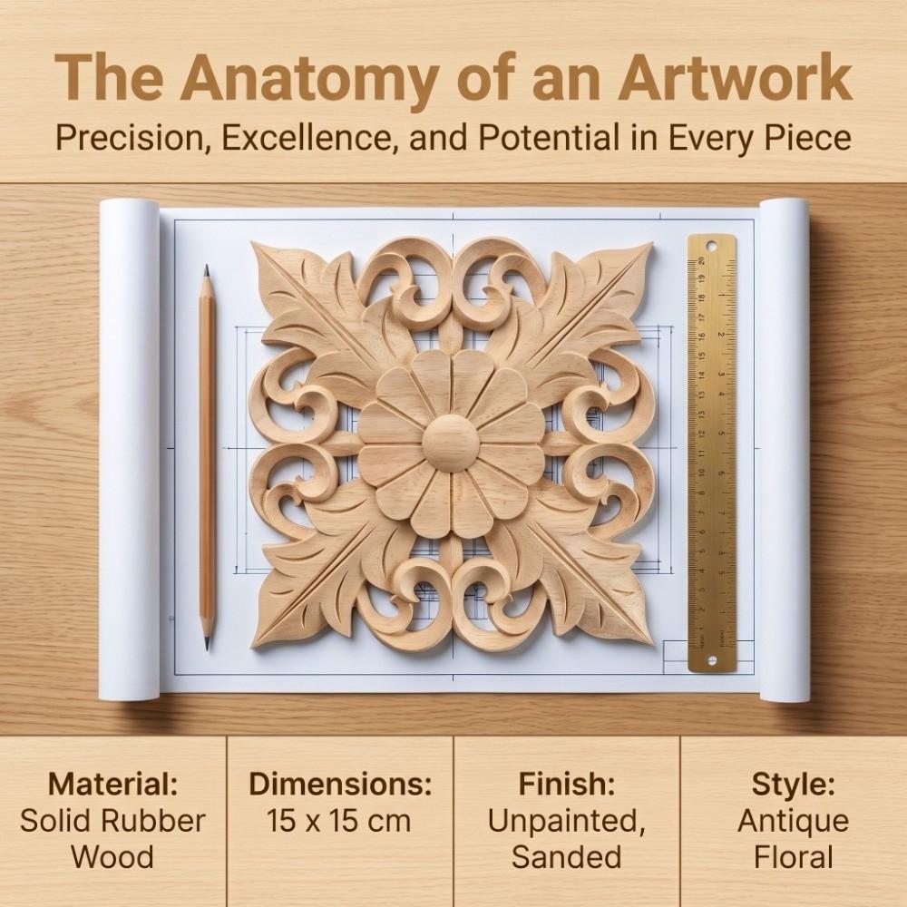 Wood Wood Carved Applique 5.91in Retro Wood Decor DIY Wood Decoration Hotel & Office