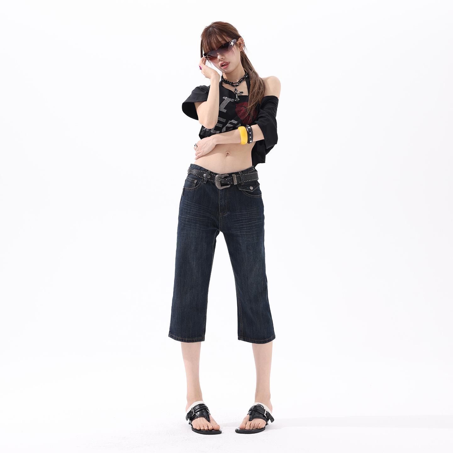 Women s Retro High-Waisted Slimming 7-Point Denim Capri Pants - Summer 2026 Collection Medium