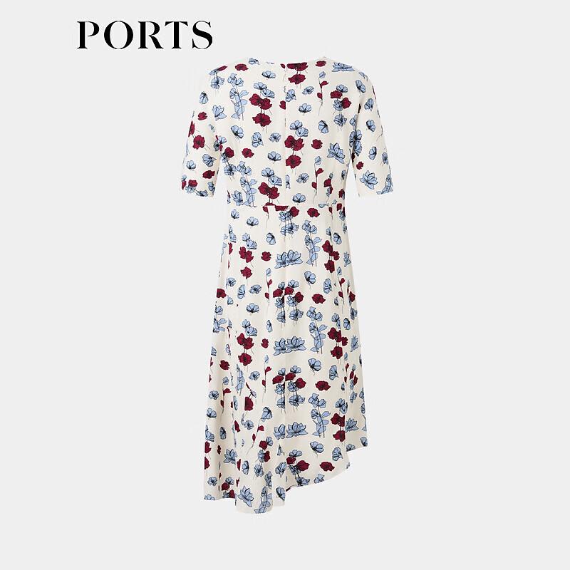 PORTS 2024 S/S White Blue Print A-line Midi Dress