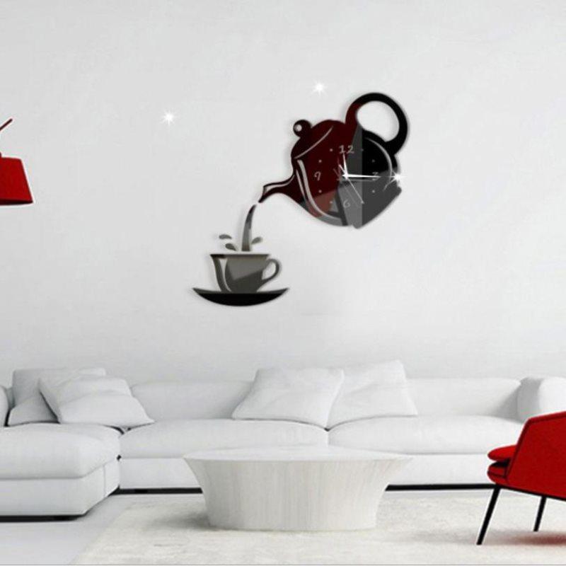 Creative Diy Acrylic Coffee Cup Teapot 3D Wall Clock  Kitchen Wall Clocks