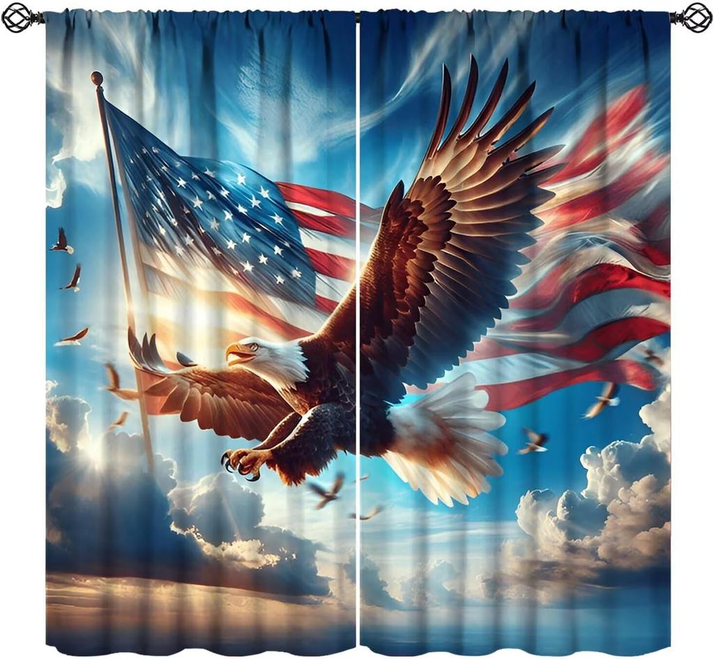 Farmhouse American Flag Curtains Boys Army Green Camo Vintage Stripe Us Print Window Kitchen Bedroom Curtain Polyester Ideal For Sleeping Area
