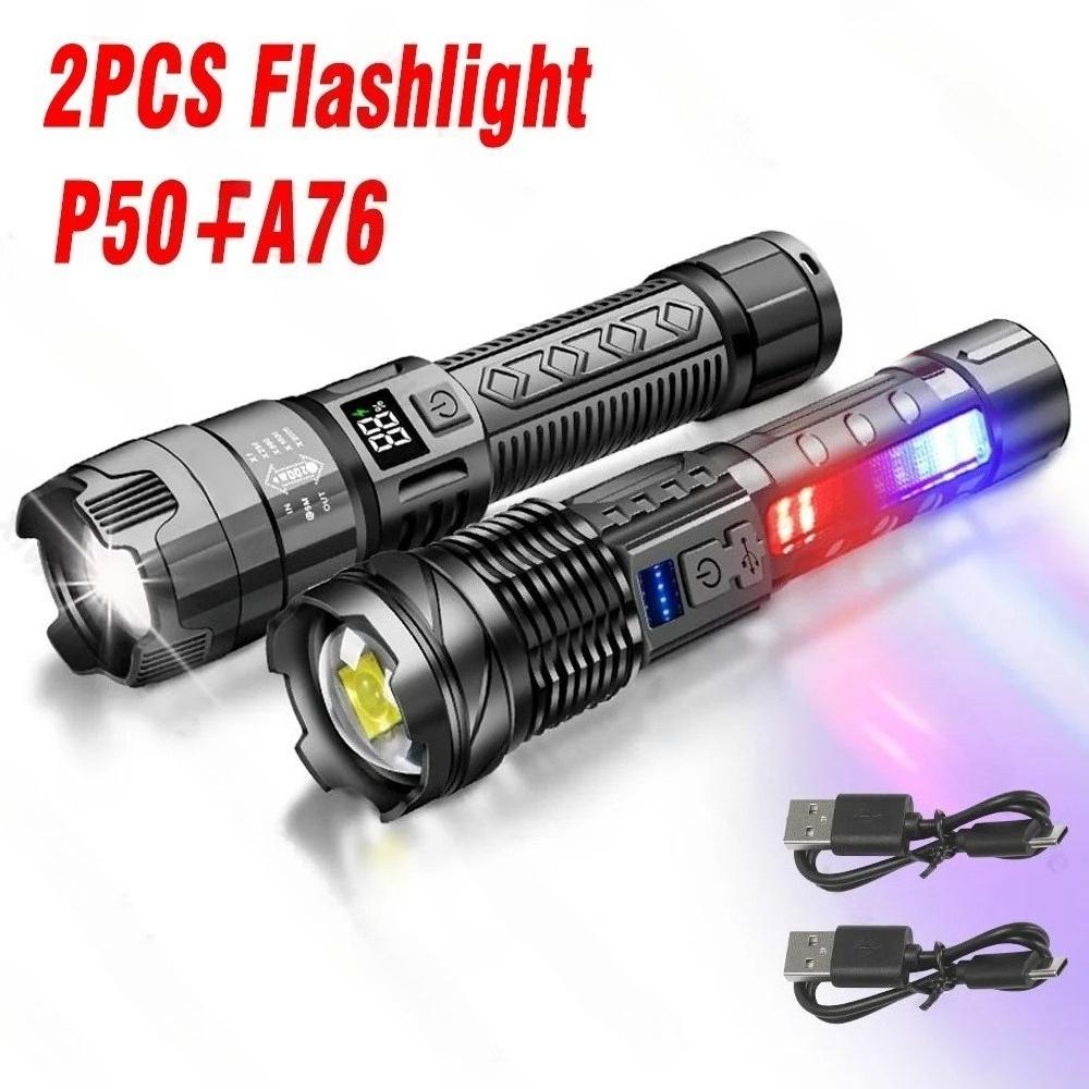 1000LM Ultra Bright LED Flashlight Type-C Rechargeable Long Range Zoom Tactical Torch Outdoor Emergency Camping Fishing Lantern