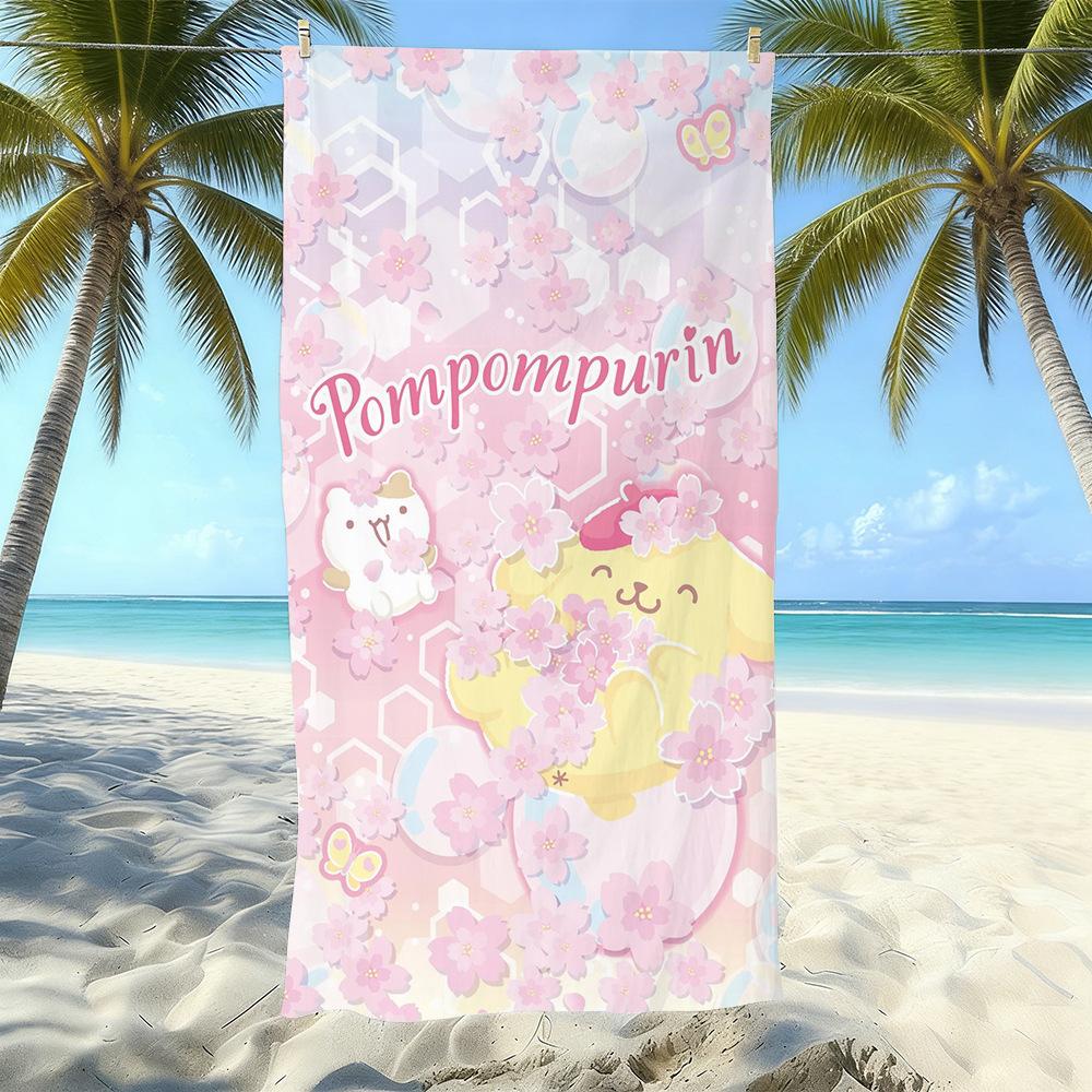 Cute Puppy Cartoon Print Microfiber Beach Towel Water Absorbent Quick Dry Bath Towel For Vacation