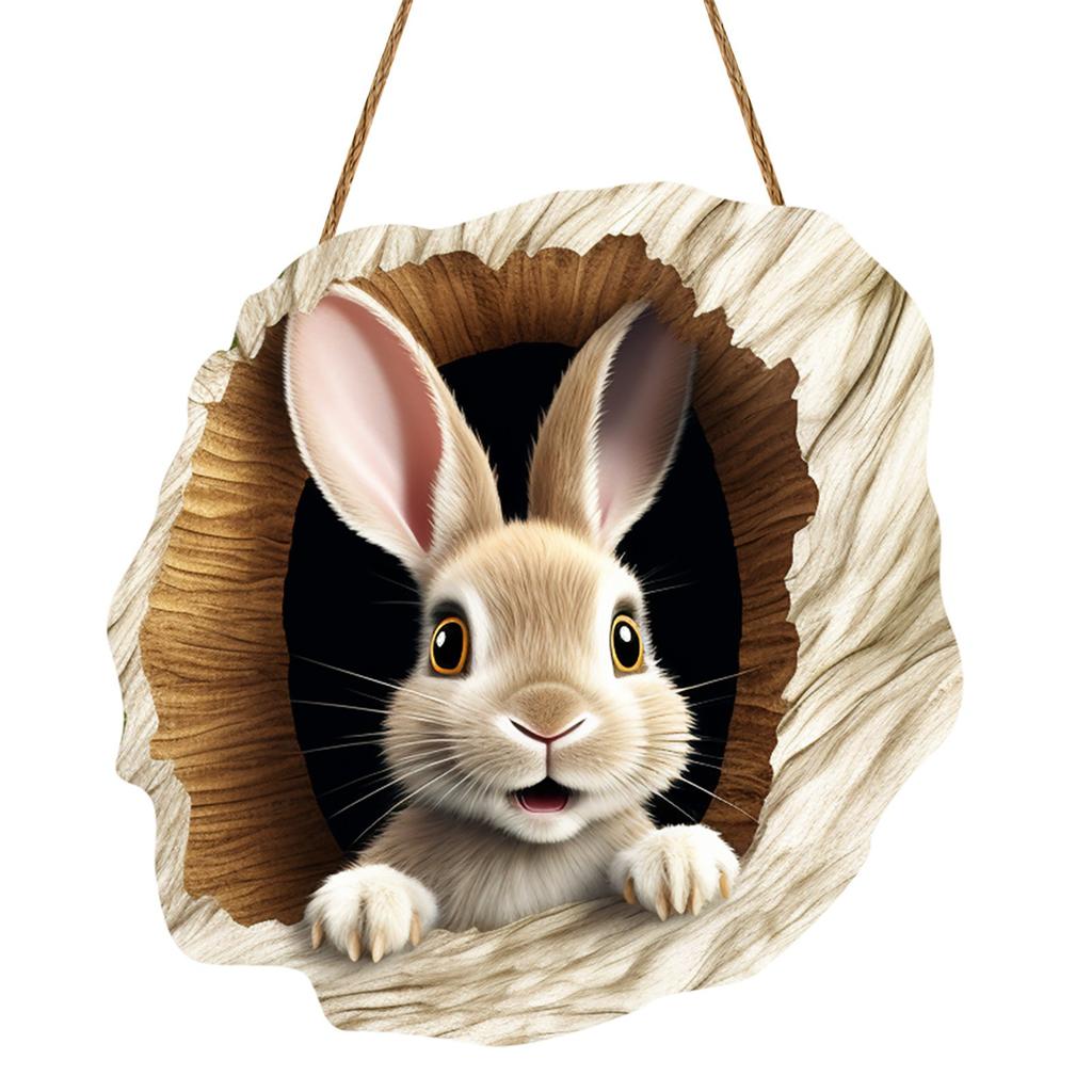 Easter Door Sign Wooden Rabbit Construction Door Sign Bunny Welcome Sign (A)