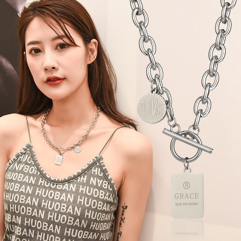 Titanium Elegant Womens Steel Necklace With Eyecatching Letter Pendant And Cross Design