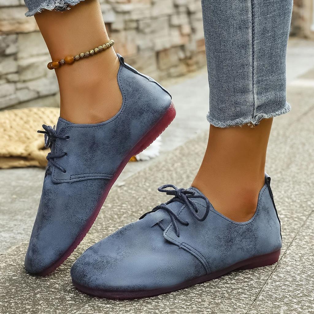 Fashion Women's Shoes 2025 Autumn New Fashion Casual Soft Walking Shoes Trend Retro Women's Lace-up Flat Shoes Zapatillas De Deporte